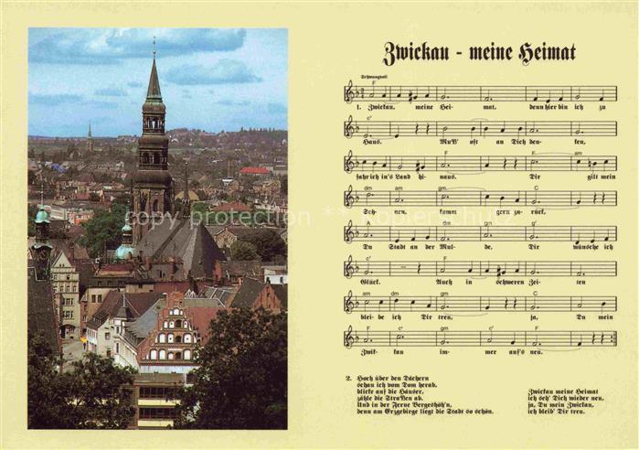 ZWICKAU  Sachsen Stadtbild mit Kirche Zwickau-Lied meine Heimat Noten