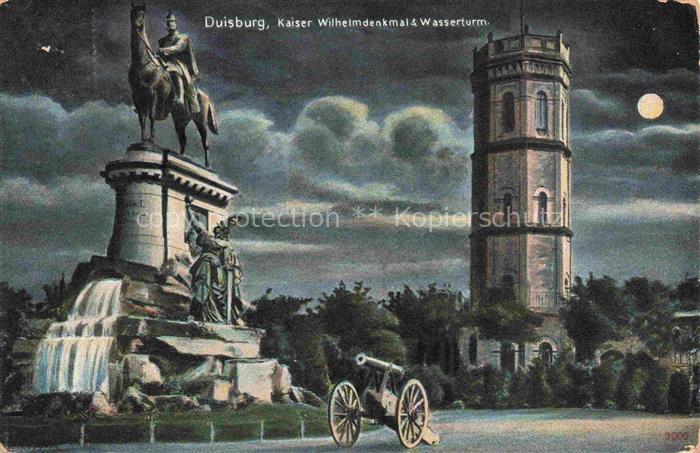 DUISBURG  Ruhrort Kaiser-Wilhelm-Denkmal Wasserturm im Mondschein Kuenstlerkarte