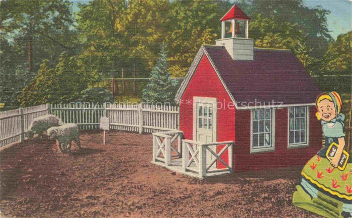 DETROIT  Michigan USA Mary and her little lambs at the red schoolhouse Childrens