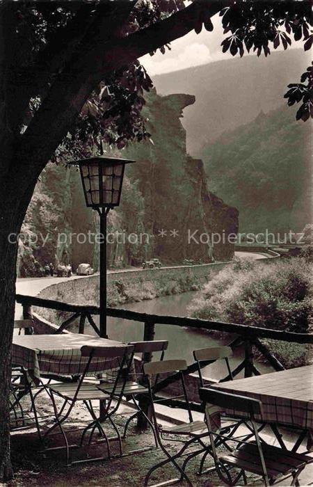 Walporzheim Restaurant Terrasse Blick gegen Bunte Kuh Felsen