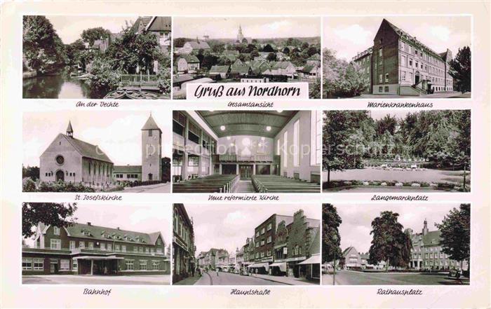Nordhorn Partie an der Vechte Gesamtansicht Krankenhaus Kirche Langemarckplatz B