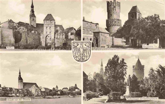 Tangermuende Stendal Sachsen-Anhalt Rossfurt Neustaedter Tor Ansicht von Elbseit