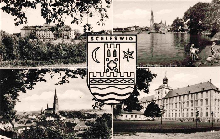 SCHLESWIG-CITY Holstein Schloss Partie am Wasser Blick zur Kirche Wappen
