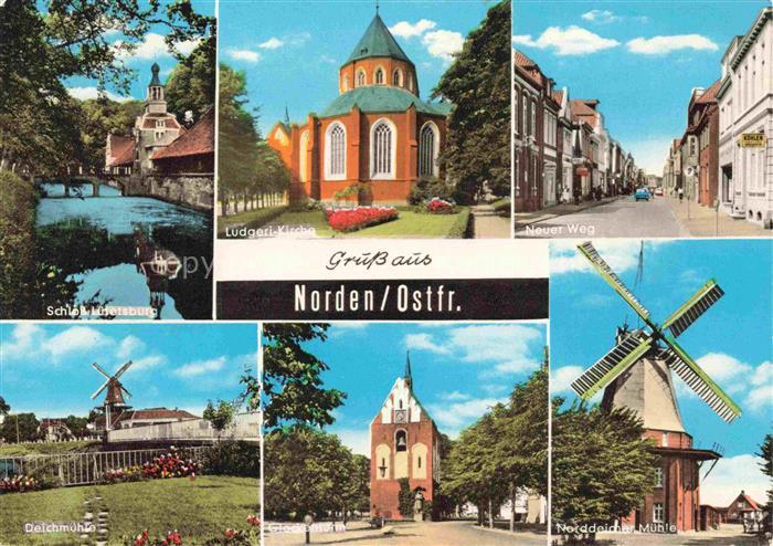 Norden Ostfriesland Schloss Luetetsburg Ludgeri-Kirche Neuer Weg Deichmuehle Glo