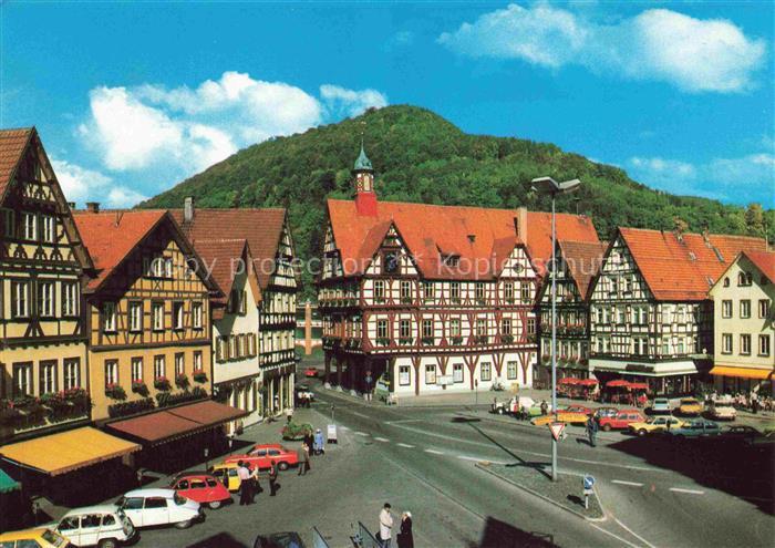 Bad Urach BW Motiv im Stadtzentrum Fachwerkhaeuser Luftkurort Schwaebische Alb