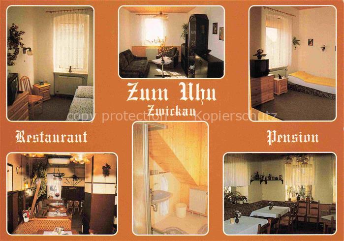 ZWICKAU  Sachsen Restaurant Pension zum Uhu Gastraum Fremdenzimmer