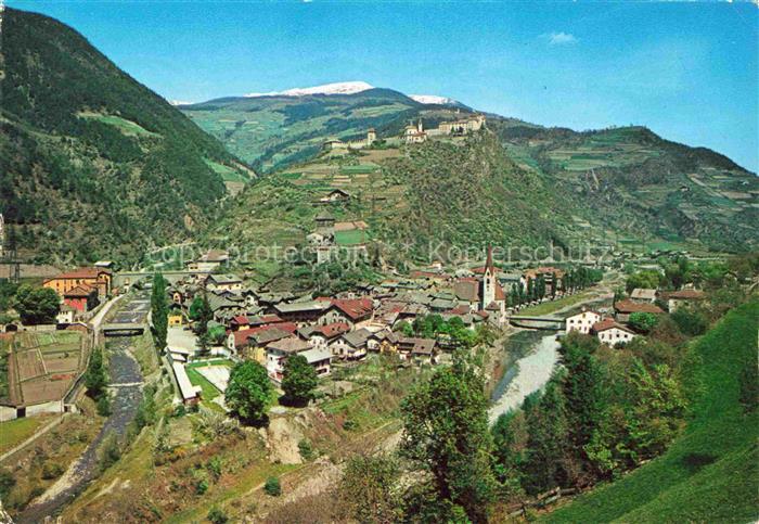 Klausen Chiusa Eisacktal Bolzano Suedtirol IT Panorama mit Kloster Saeben