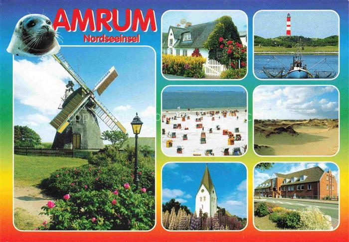 AMRUM Insel Nebel Nordfriesland Windmuehle Reetdachhaus Leuchtturm Strand Duenen