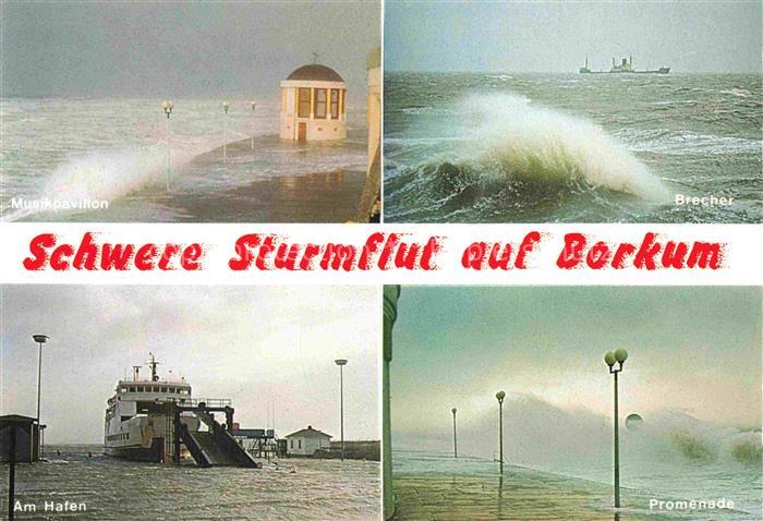 BORKUM Nordseebad Niedersachsen Schwere Sturmflut Hafen Promenade