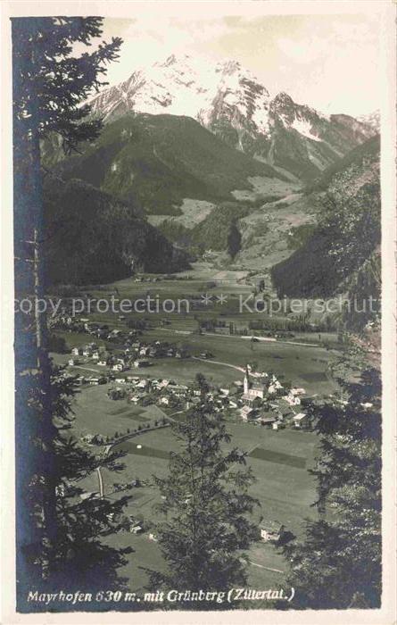 Mayrhofen Zillertal Tirol AT Panorama Blick zum Gruenberg Zillertaler Alpen