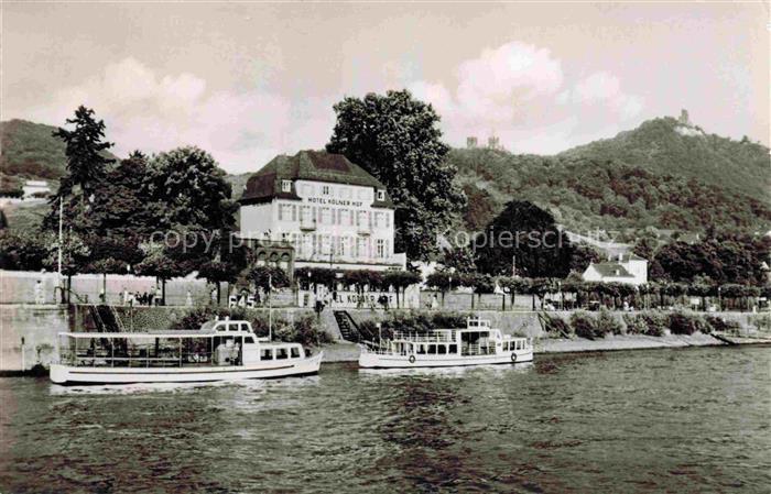 Koenigswinter Rhein Rheinhotel Koelner Hof Anleger Fahrgastschiff Ansicht vom Wa