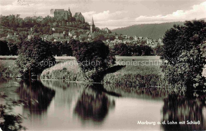MARBURG  LAHN Uferpartie an der Lahn Blick zur Stadt und Schloss