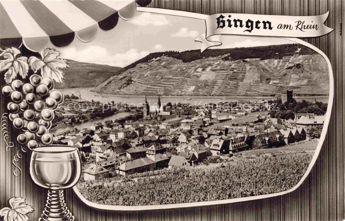Bingen Rhein Rheinland-Pfalz Panorama Weinberge Weintrauben Weinglas