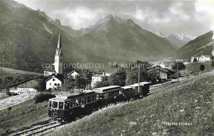 Telfes Stubai Tirol AT Teilansicht mit Kirche Stubaitalbahn Stubaier Alpen