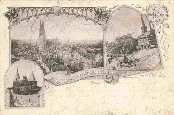 LueBECK  CITY Stadtpanorama Kirche Marktplatz Holstentor Deutsche Reichspost