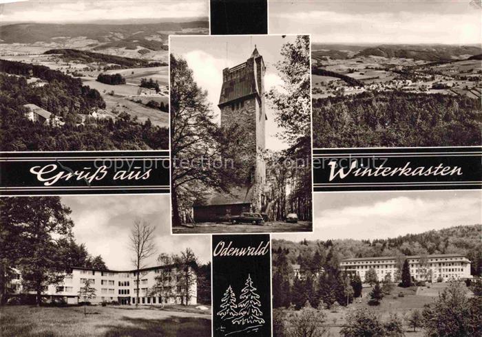 Winterkasten Lindenfels Hessen Panorama Odenwald Turm Klinik