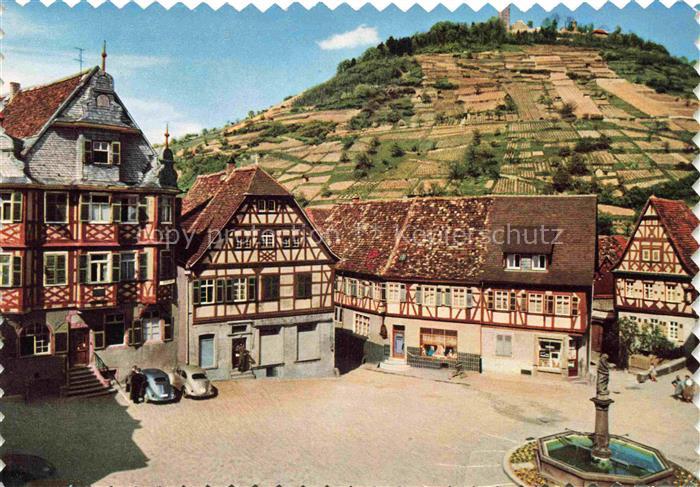 Heppenheim Bergstrasse Hessen Marktplatz mit Ruine Starkenburg Fachwerkhaeuser B