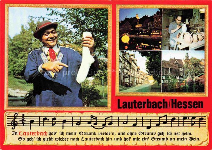 LAUTERBACH  Hessen Lauterbacher Strumpf Lied Noten Motive Altstadt Nachtaufnahme