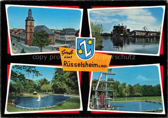 RuessELSHEIM Main Gross-Gerau Hessen Stadtzentrum Kirche Freibad Park Schwanente