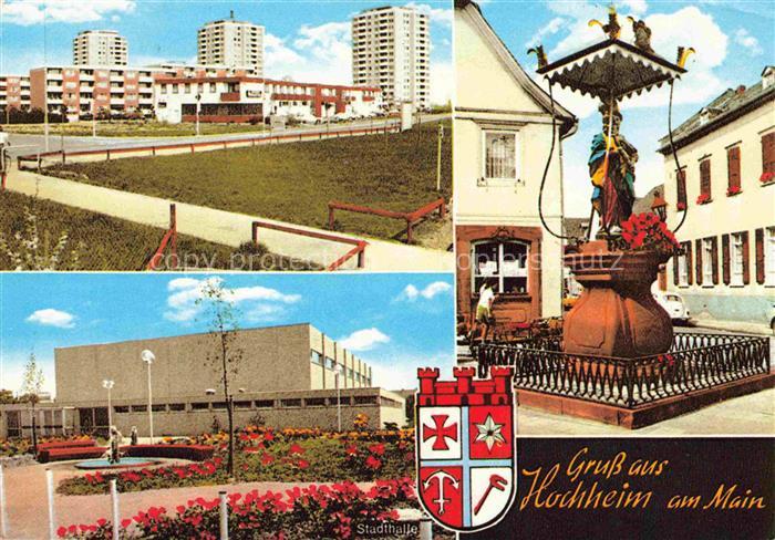 Hochheim  Main-Taunus-Kreis Hessen Wohnsiedlung Hochhaeuser Brunnen Stadthalle M