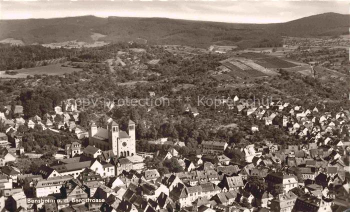 Bensheim Bergstrasse Hessen Fliegeraufnahme Stadtansicht Kirche Berglandschaft W