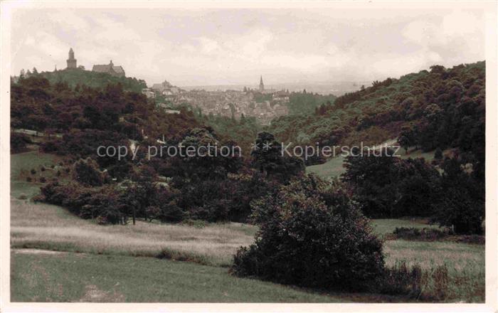 Kronberg  Cronberg Taunus Burg Kirchturm Panorama Tal Baeume Wiesen Taunus Stadt