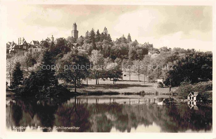 Kronberg  Cronberg Taunus Schillerweiher Weiher Wasserreflexion Burgturm Schloss