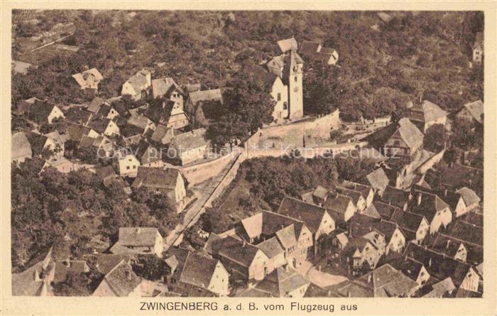 Zwingenberg Bergstrasse Hessen Luftbild Kirche Dorf Daecher Altstadt Bergstrasse