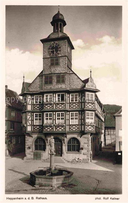 Heppenheim Bergstrasse Hessen Rathaus Marktplatz Fachwerkhaus Brunnen Uhrturm Ma