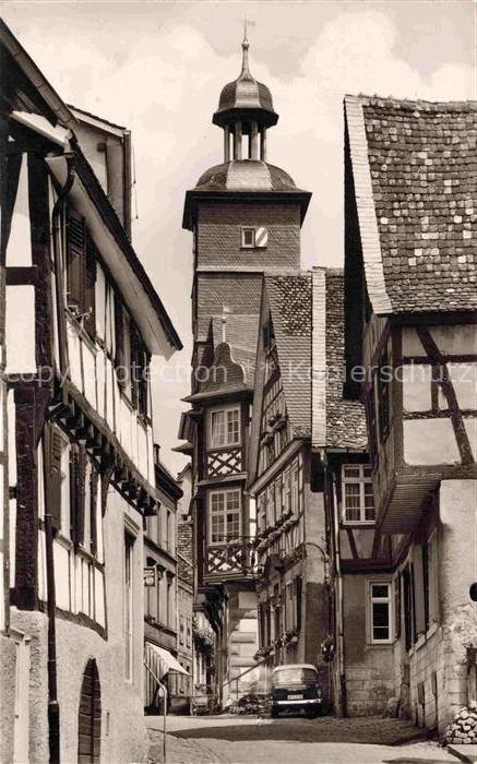 Heppenheim Bergstrasse Hessen Kellereigasse Fachwerkhaus Turm Gasse Auto Altstad