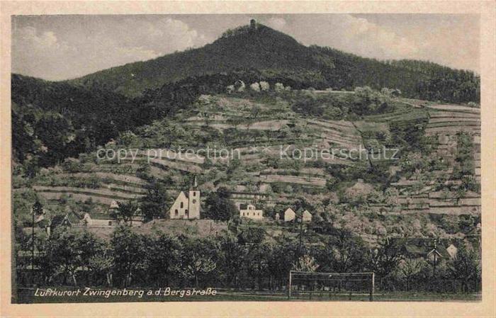 Zwingenberg Bergstrasse Hessen Kirche Weinberg Starkenburg Turm Sportplatz Ortsc