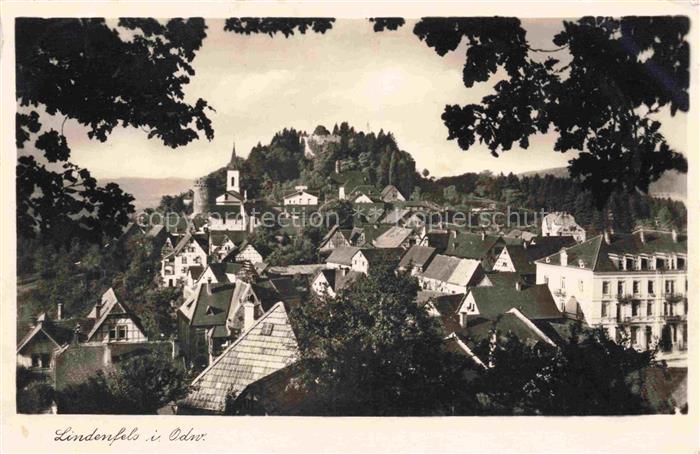 Lindenfels Odenwald Hessen Stadtpanorama Burg Kirchturm Altstadt Odenwald Dachla