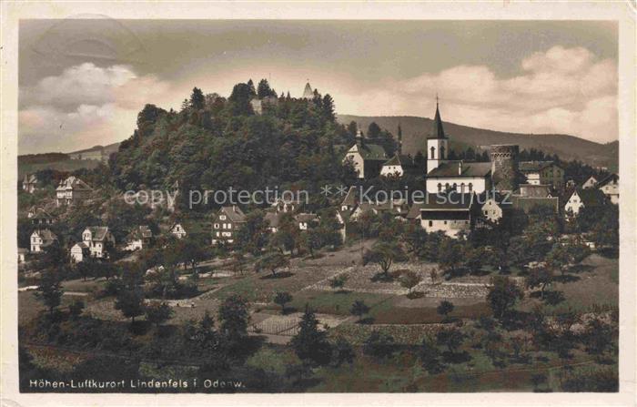 Lindenfels Odenwald Hessen Stadtpanorama Burg Kirche Odenwald Gaerten Haeuser Ho