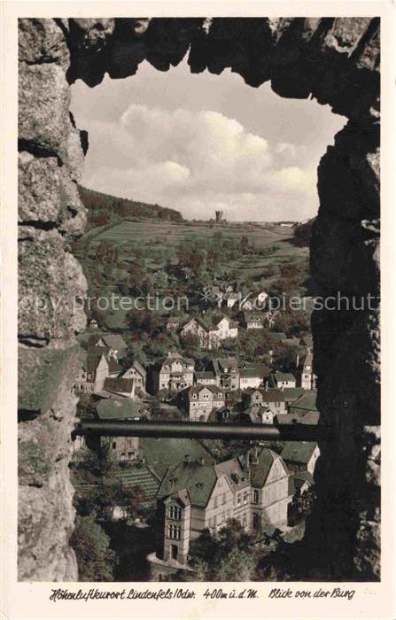 Lindenfels Odenwald Hessen Blick-von-der-Burg Burgruine Maueroeffnung Ortsansich