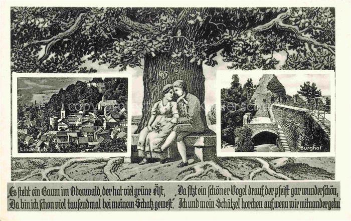 Lindenfels Odenwald Hessen Burghof Ortsansicht Liebesleute Eiche Odenwald Volksl