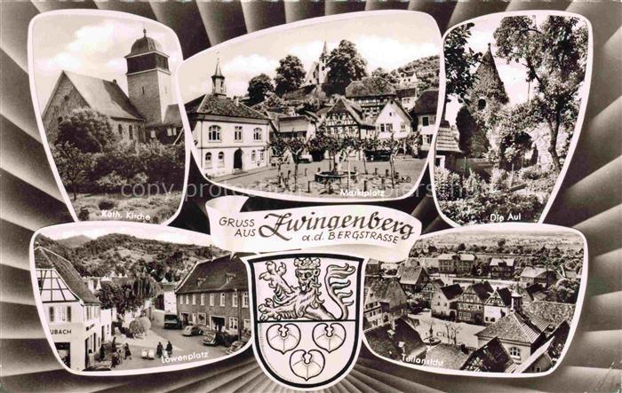 Zwingenberg Bergstrasse Hessen Kath-Kirche Marktplatz Die-Aul Loewenplatz Wappen