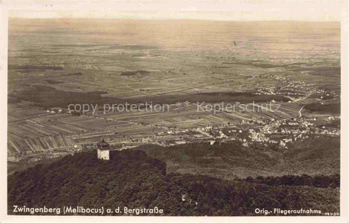 Zwingenberg Bergstrasse Hessen Melibocus Bergstrasse Fliegeraufnahme Turm Felder