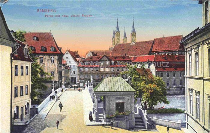 BAMBERG Bayern Neue-untere-Bruecke Bruecke Dom Kirchturm Altstadt Passanten Brue