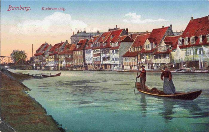 BAMBERG Bayern Kleinvenedig Regnitz Fachwerkhaeuser Stocherkahn Gondel Uferzeile