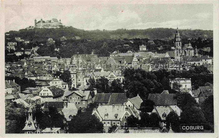 Coburg Bayern Veste-Coburg Burg Stadtpanorama Kirchtuerme Daecher Altstadt Huege