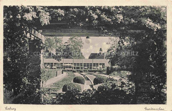 Coburg Bayern Gartenschau Gartenanlage Pergola Rosenbogen Ausstellungshalle Heck