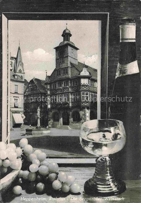 Heppenheim Bergstrasse Hessen Rathaus Marktplatz Fachwerk Weintrauben Weinglas W