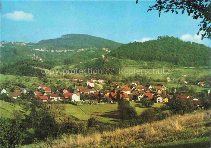 Schlierbach Wuerttemberg Odenwald Dorf Kirche Huegel Wald Wiesen Tal Panorama
