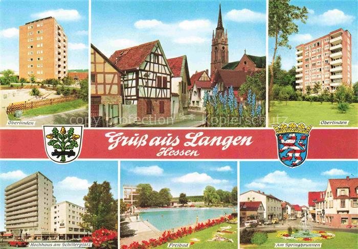 Langen Offenbach Hessen Oberlinden Hochhaus Fachwerkhaus Kirche Schillerplatz Fr