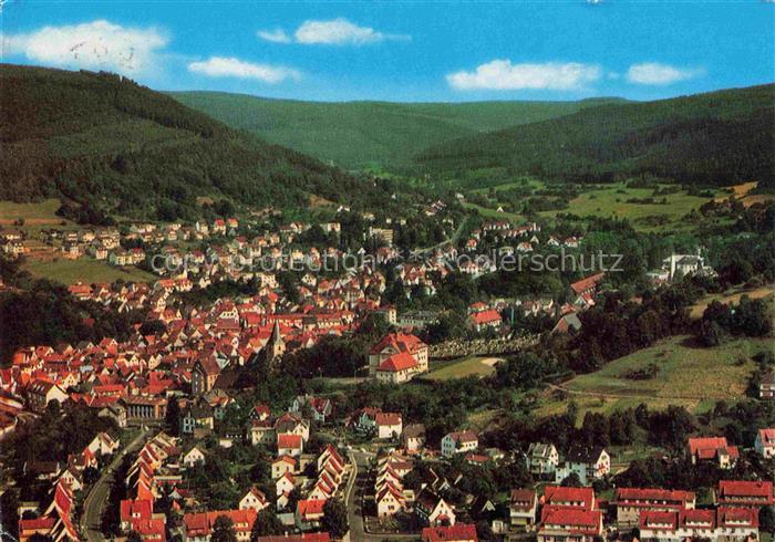Orb BAD ORB Hessen Spessart Talstadt Kirche Wohnviertel Wald Bergkuppe Luftbild