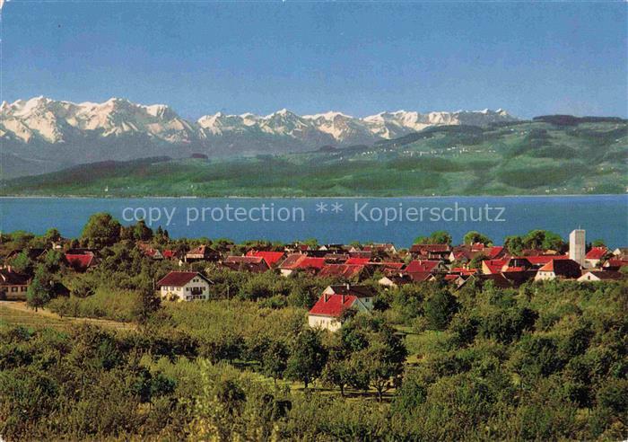 Nonnenhorn Bodensee Alpenpanorama Alpen Ortspanorama Obstgaerten Wohnhaeuser See
