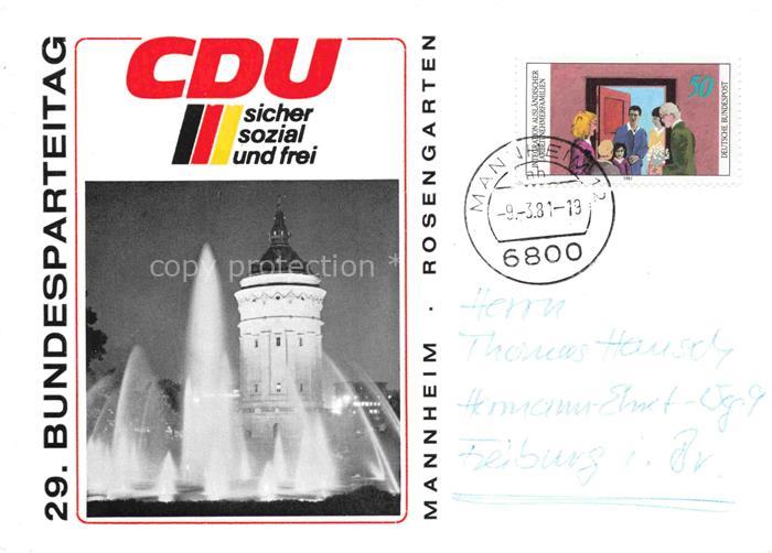 MANNHEIM BW Wasserturm Rosengarten CDU Bundesparteitag Fontaene Nachtaufnahme Be