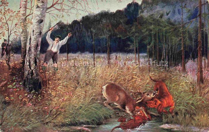 Jagd Chasse Hunting-- Hund Hirsch JKP Nr. 648 2