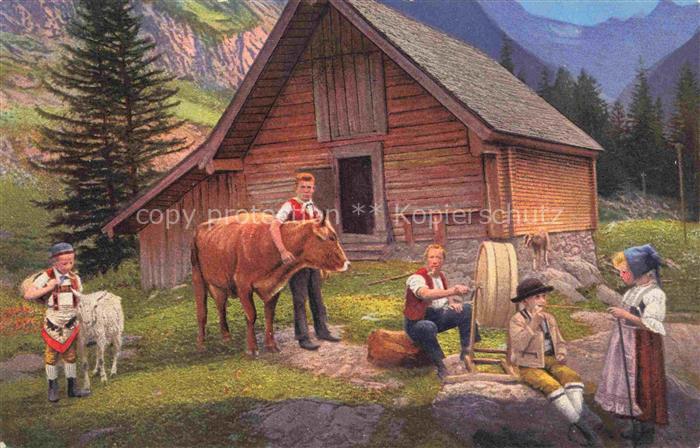 Landwirtschaft Agriculturo Agriculture-- Appenzeller Sennhuette Kinder Ziege Kuh