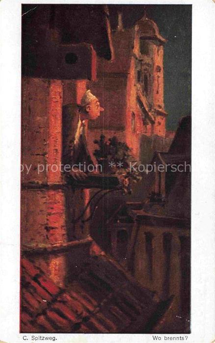 Spitzweg Carl Kuenstlerkarte Wo Brents? Gemeldet Karte